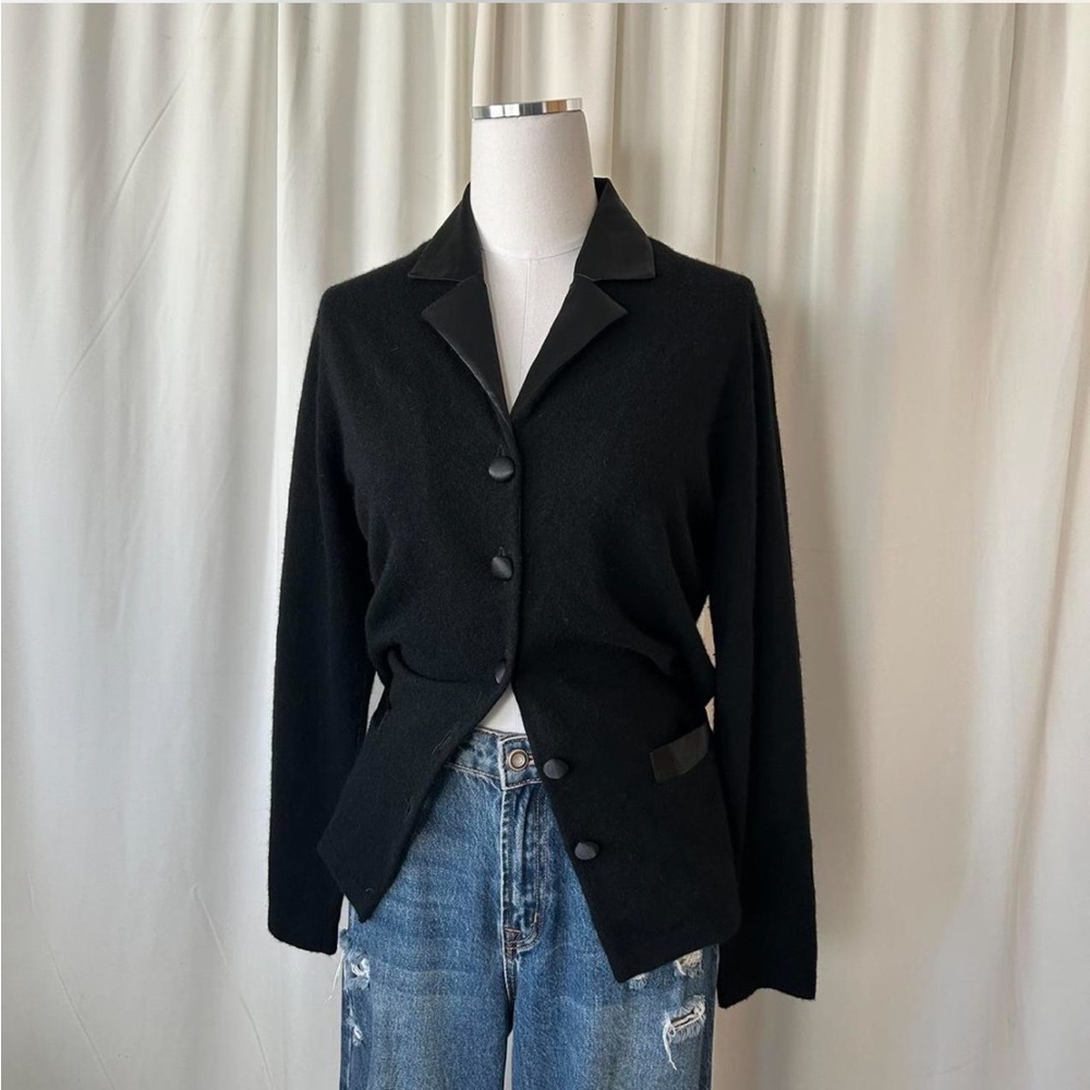Vintage Outlander Wool button-up Cardigan sweater black Large. - Picture 2 of 8